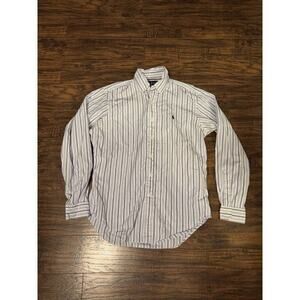 Ralph Lauren Shirt Men Medium White Blue Stripe Classic Fit Dress Shirt